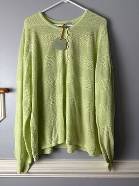 Women's Light Lime Open-Knit Crewneck Sweater by Ryegrass